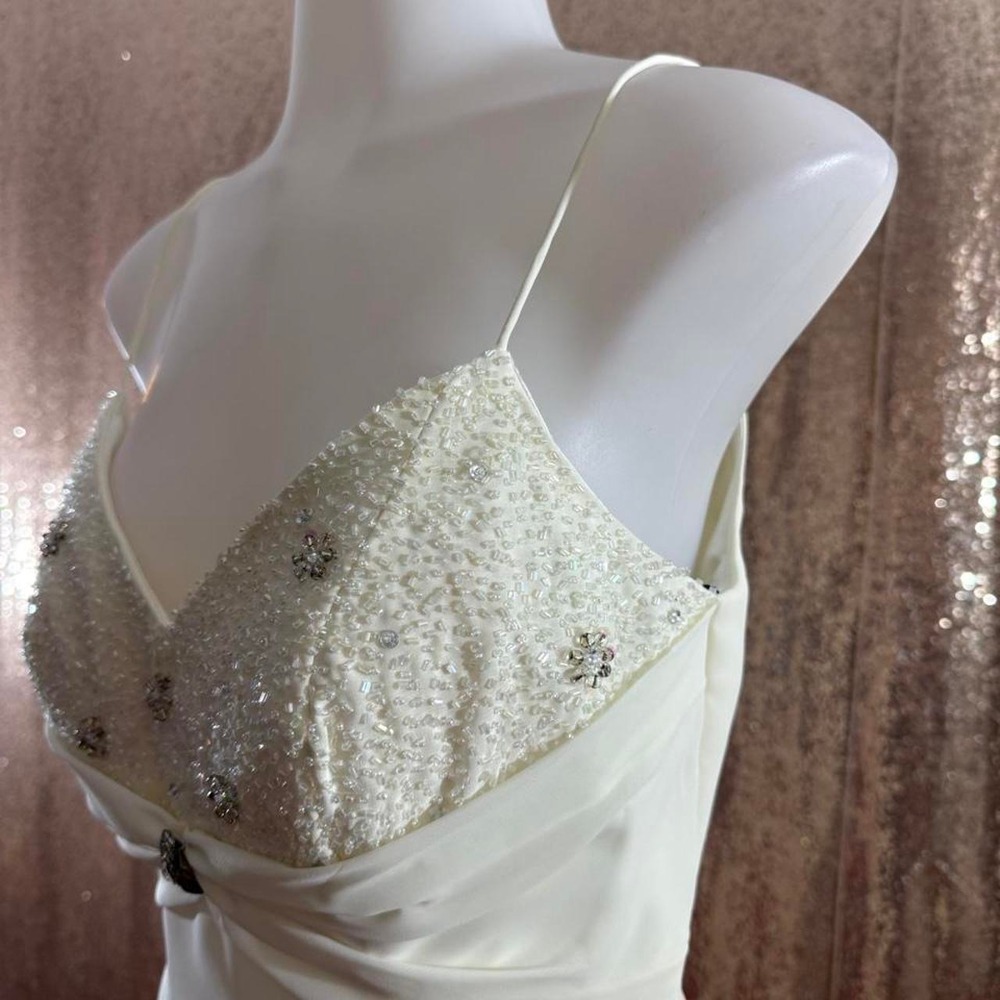 Y2K White Beaded Midi Dress with Matching Shawl/Sizes XS-S - Picture 4 of 8
